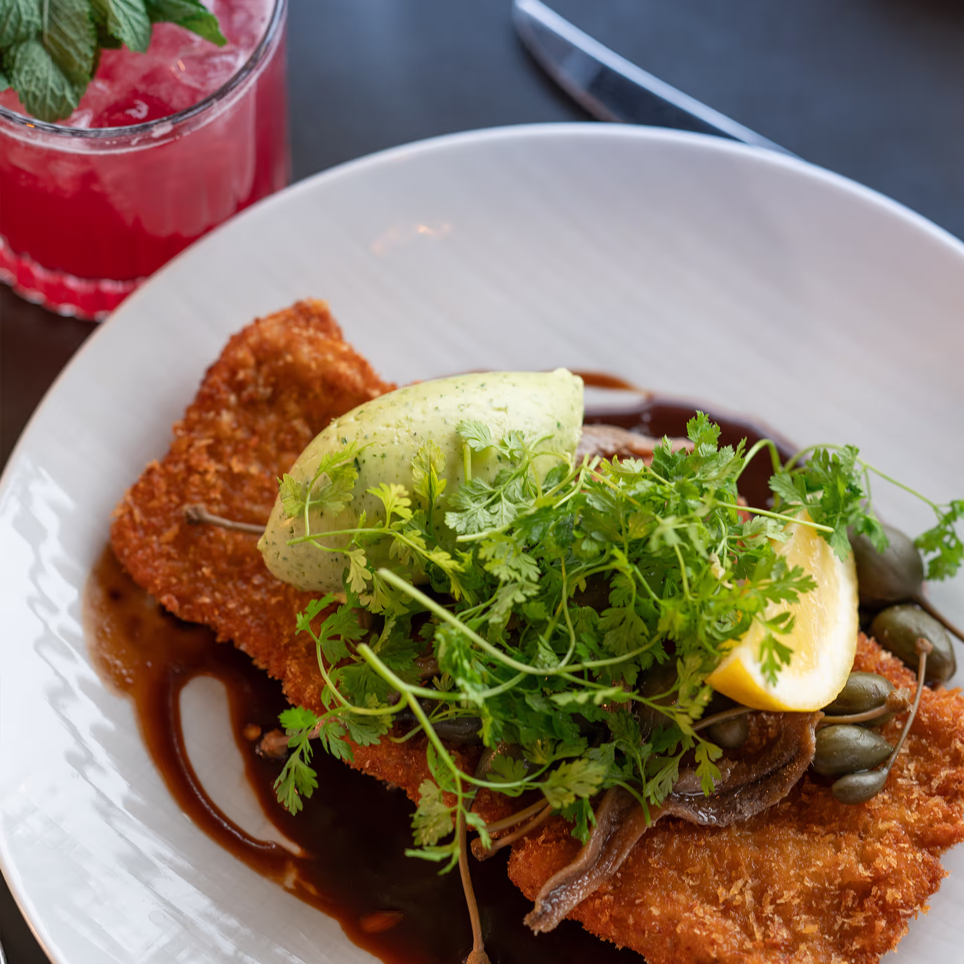 Foto av schnitzel från Piren